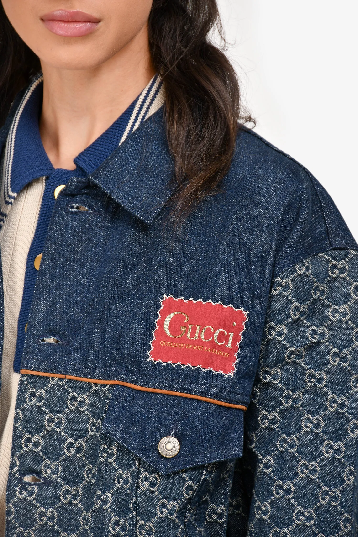 Gucci Blaue Denim GG Supreme Logo Jacket Größe 48