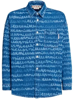 Handschrift-Druck Denim Shirt