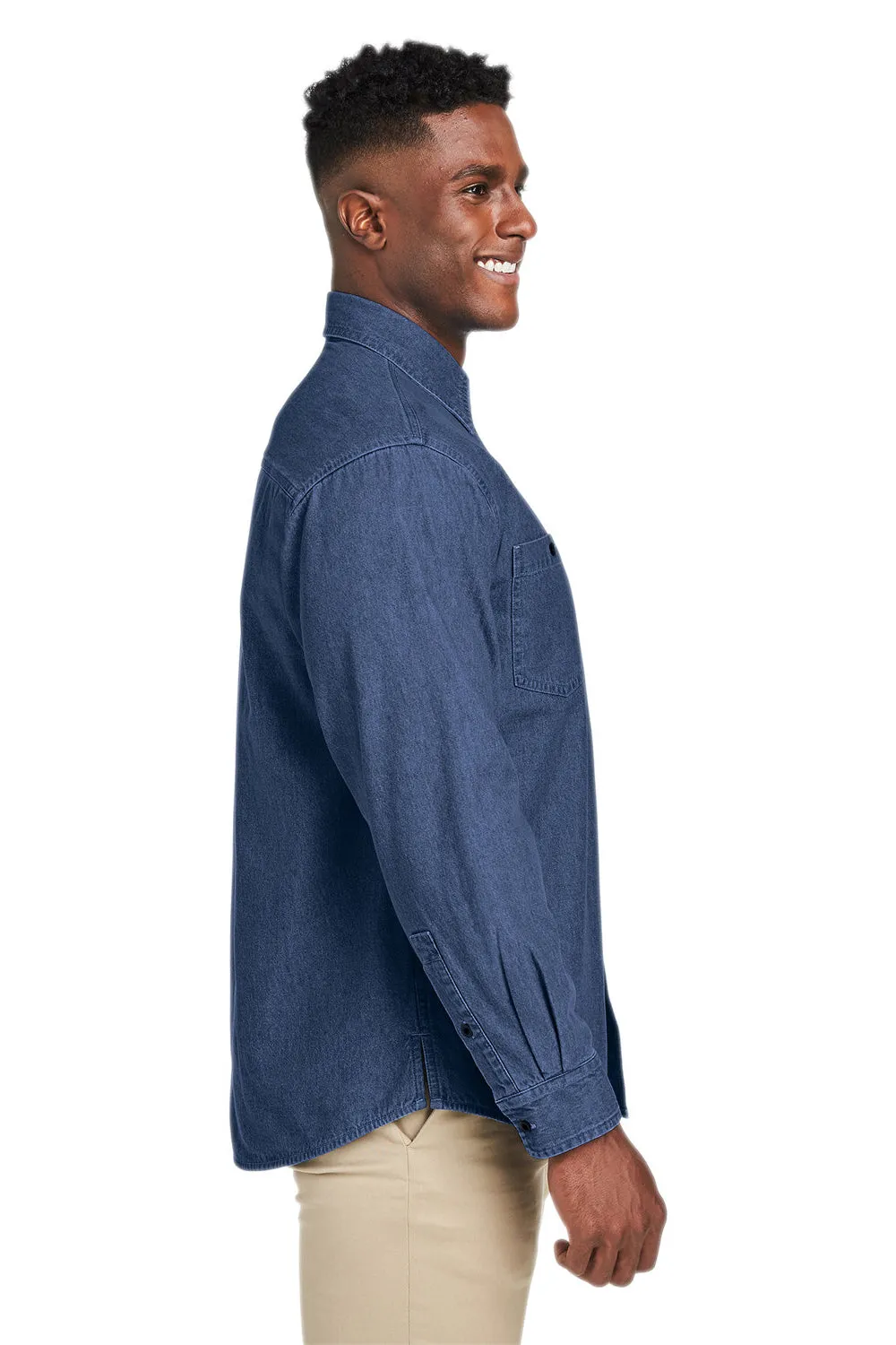 Harriton Herren Knopf-Down Denim Shirtjacke - Dunkel Denim Blau