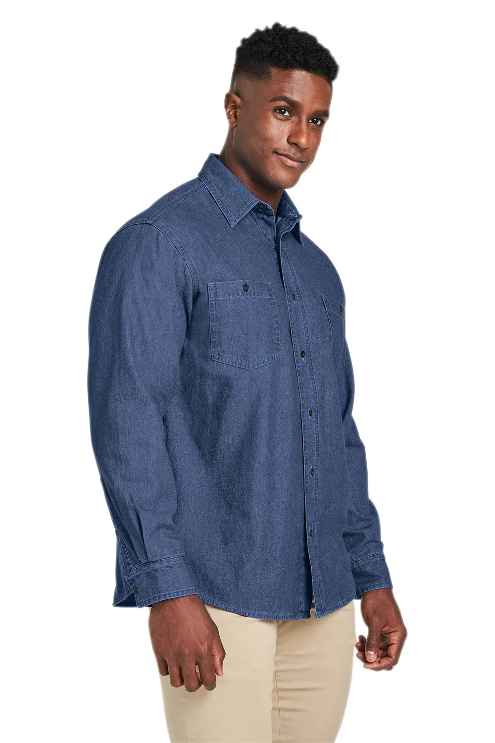Harriton Herren Knopf-Down Denim Shirtjacke - Dunkel Denim Blau