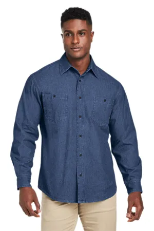Harriton Herren Knopf-Down Denim Shirtjacke - Dunkel Denim Blau