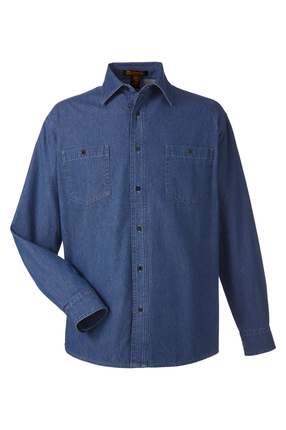 Harriton Herren Knopf-Down Denim Shirtjacke - Dunkel Denim Blau