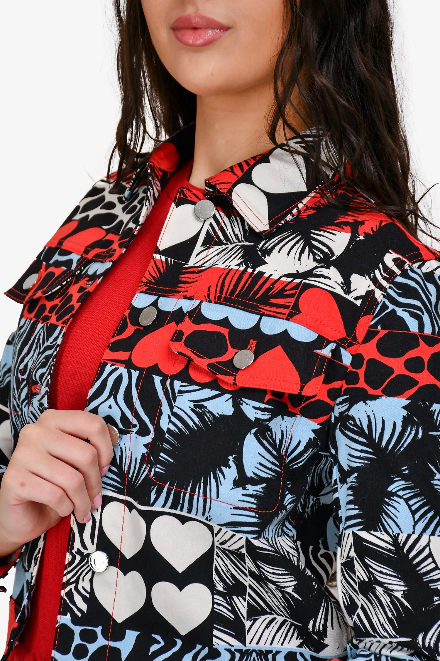 Hermès Blau/Rot Denim 'Wild' Jacke Größe 36