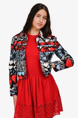 Hermès Blau/Rot Denim 'Wild' Jacke Größe 36