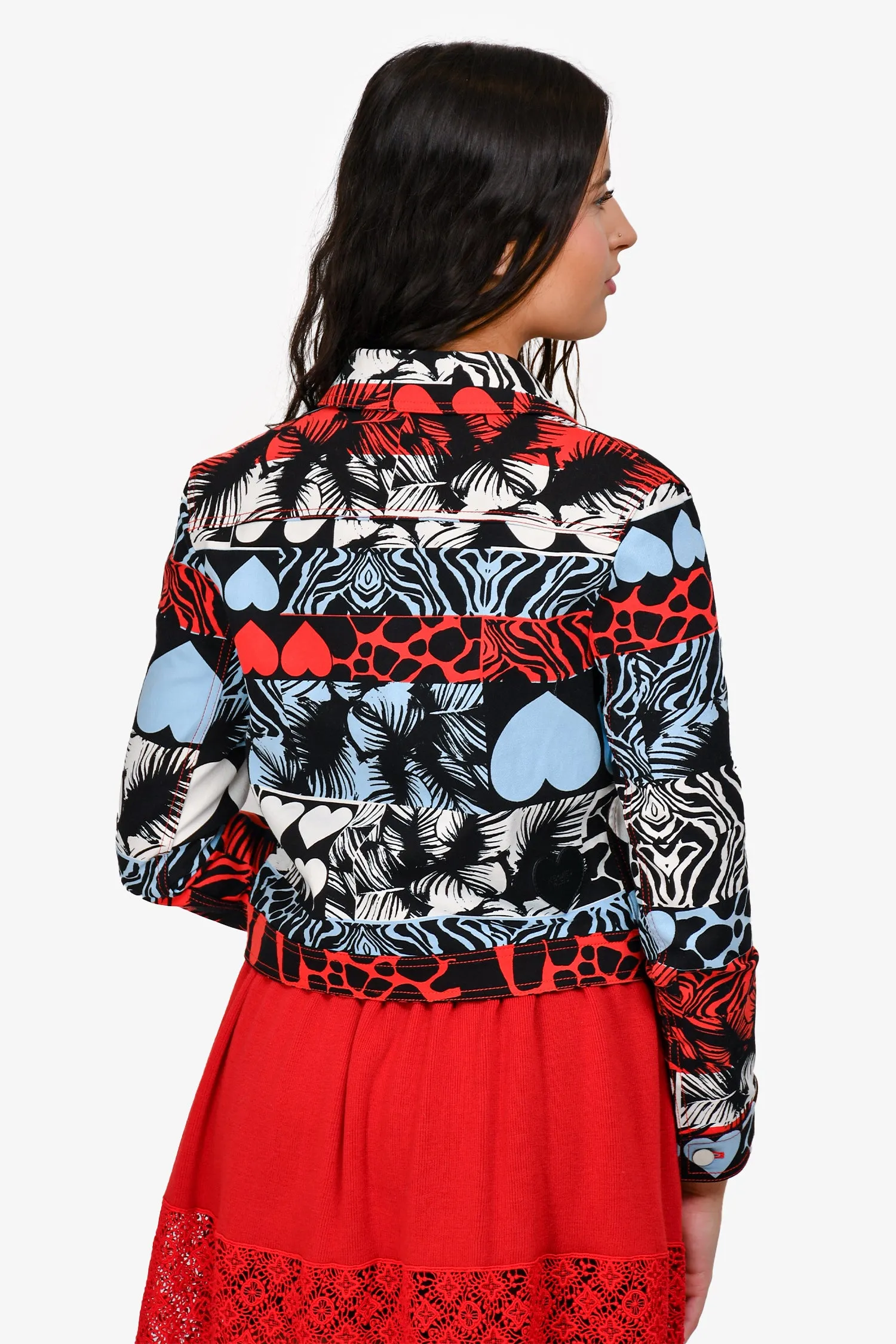 Hermès Blau/Rot Denim 'Wild' Jacke Größe 36