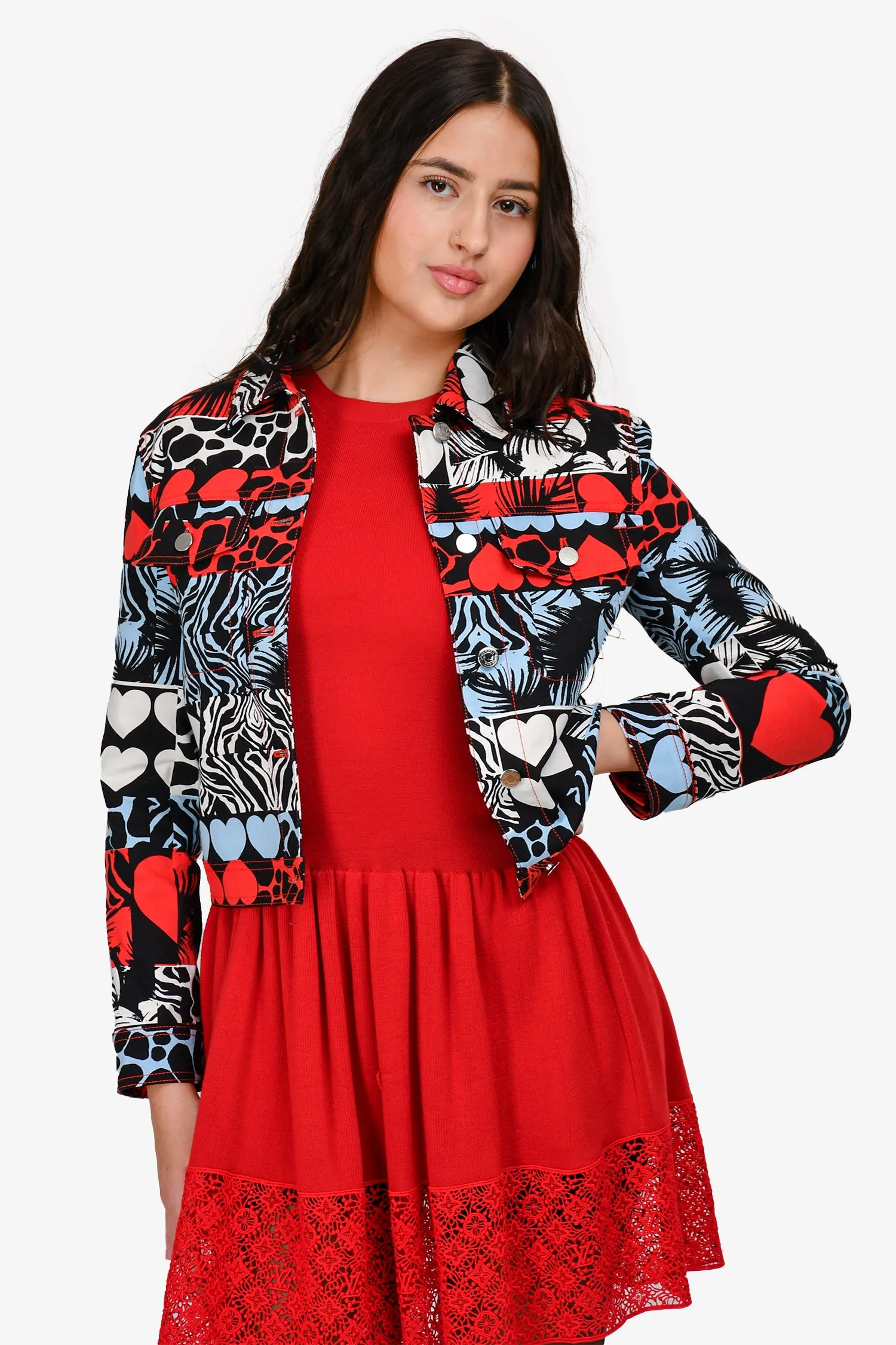 Hermès Blau/Rot Denim 'Wild' Jacke Größe 36