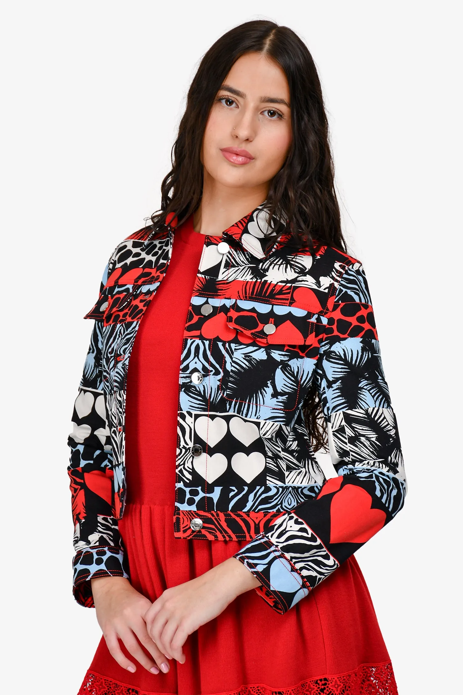 Hermès Blau/Rot Denim 'Wild' Jacke Größe 36