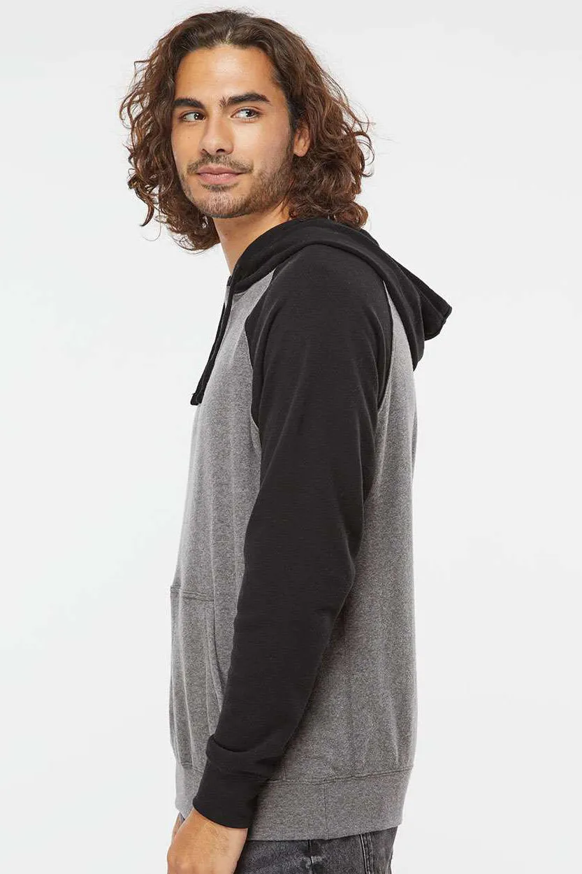 Independent Trading Company Herren Special Blend Raglan Kapuzenpullover Hoodie mit Beuteltasche - Heather Nickel Grau/Schwarz