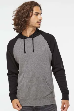 Independent Trading Company Herren Special Blend Raglan Kapuzenpullover Hoodie mit Beuteltasche - Heather Nickel Grau/Schwarz