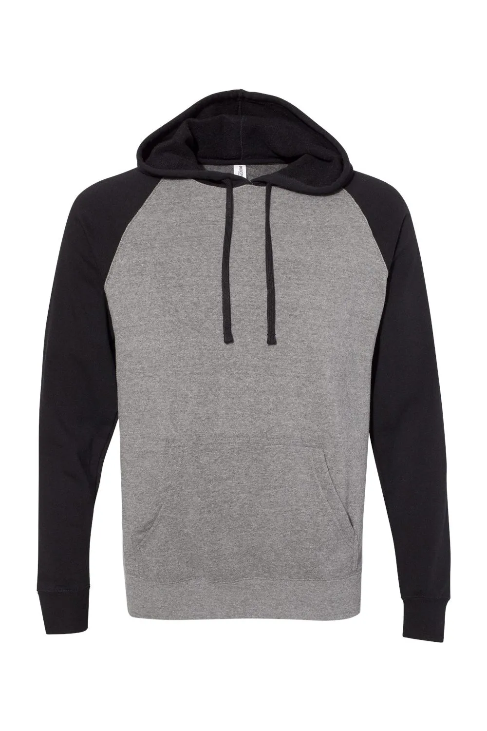 Independent Trading Company Herren Special Blend Raglan Kapuzenpullover Hoodie mit Beuteltasche - Heather Nickel Grau/Schwarz