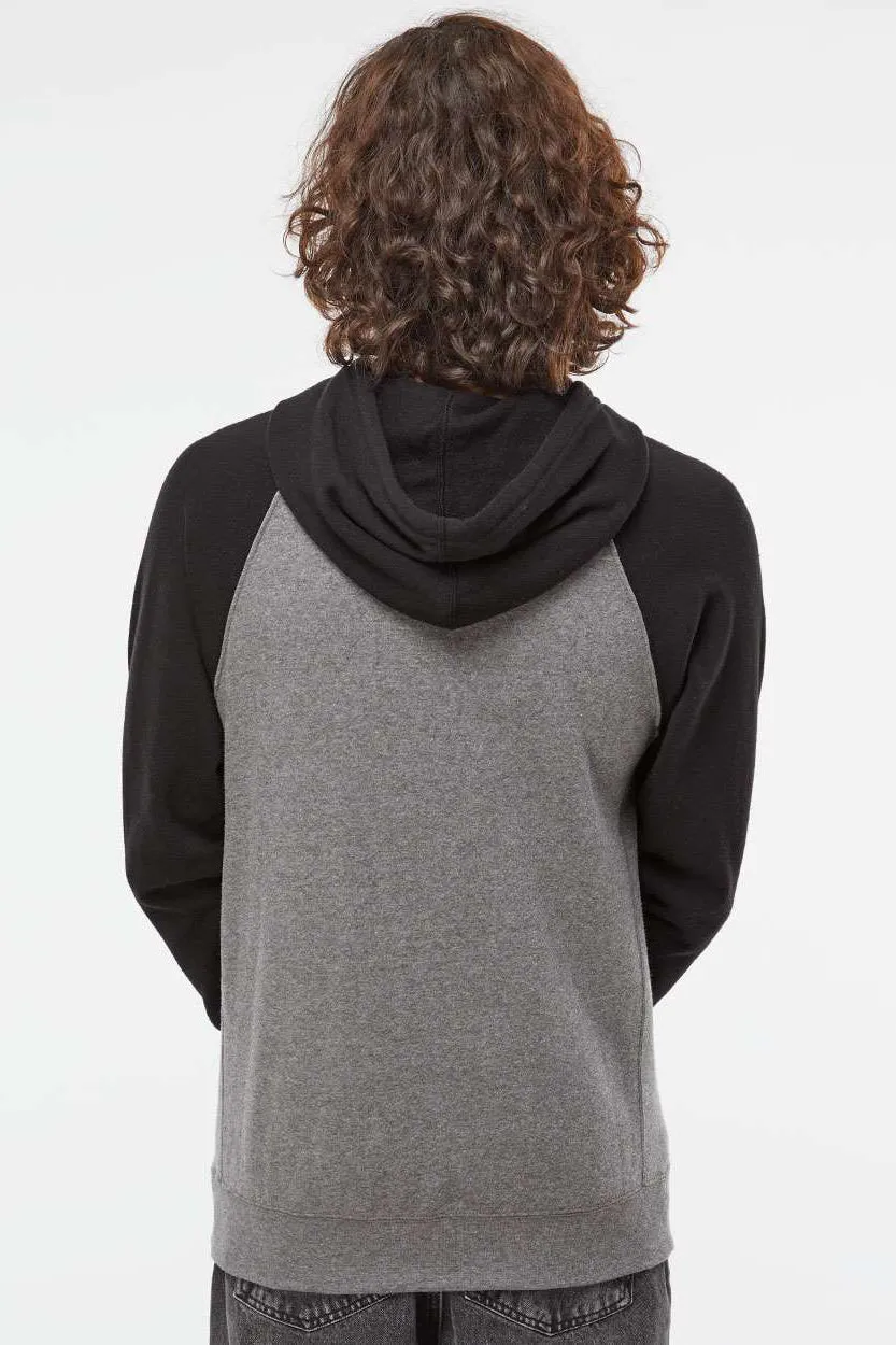 Independent Trading Company Herren Special Blend Raglan Kapuzenpullover Hoodie mit Beuteltasche - Heather Nickel Grau/Schwarz