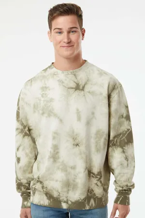 Independent Trading Company Mens Tie-Dye Crewneck Sweatshirt - Olive Green