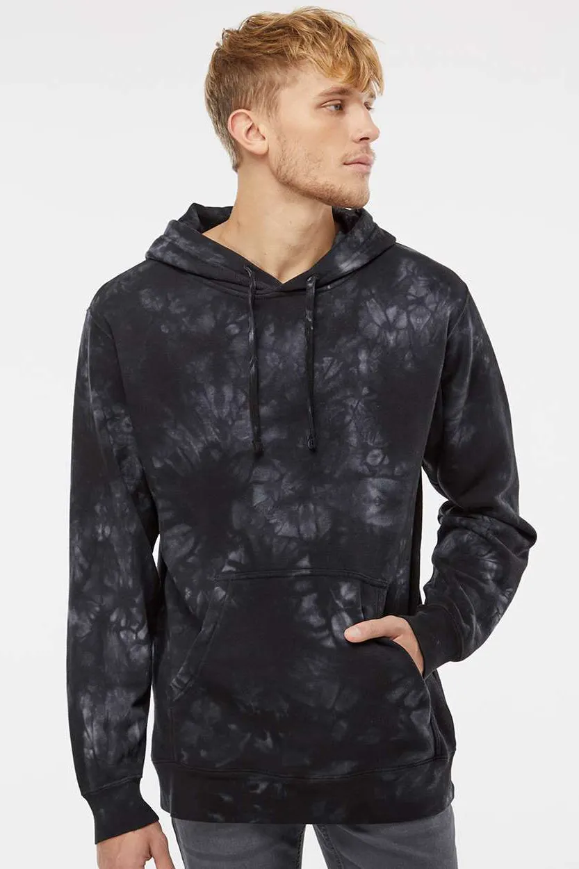 Independent Trading Company Herren Kapuzenpullover mit Tie-Dye-Muster und Kangaroo-Tasche - Schwarz
