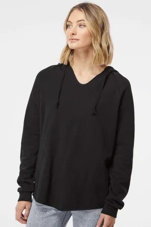 Independent Trading Company Womens California Wave Wash Hooded Sweatshirt Hoodie - Black