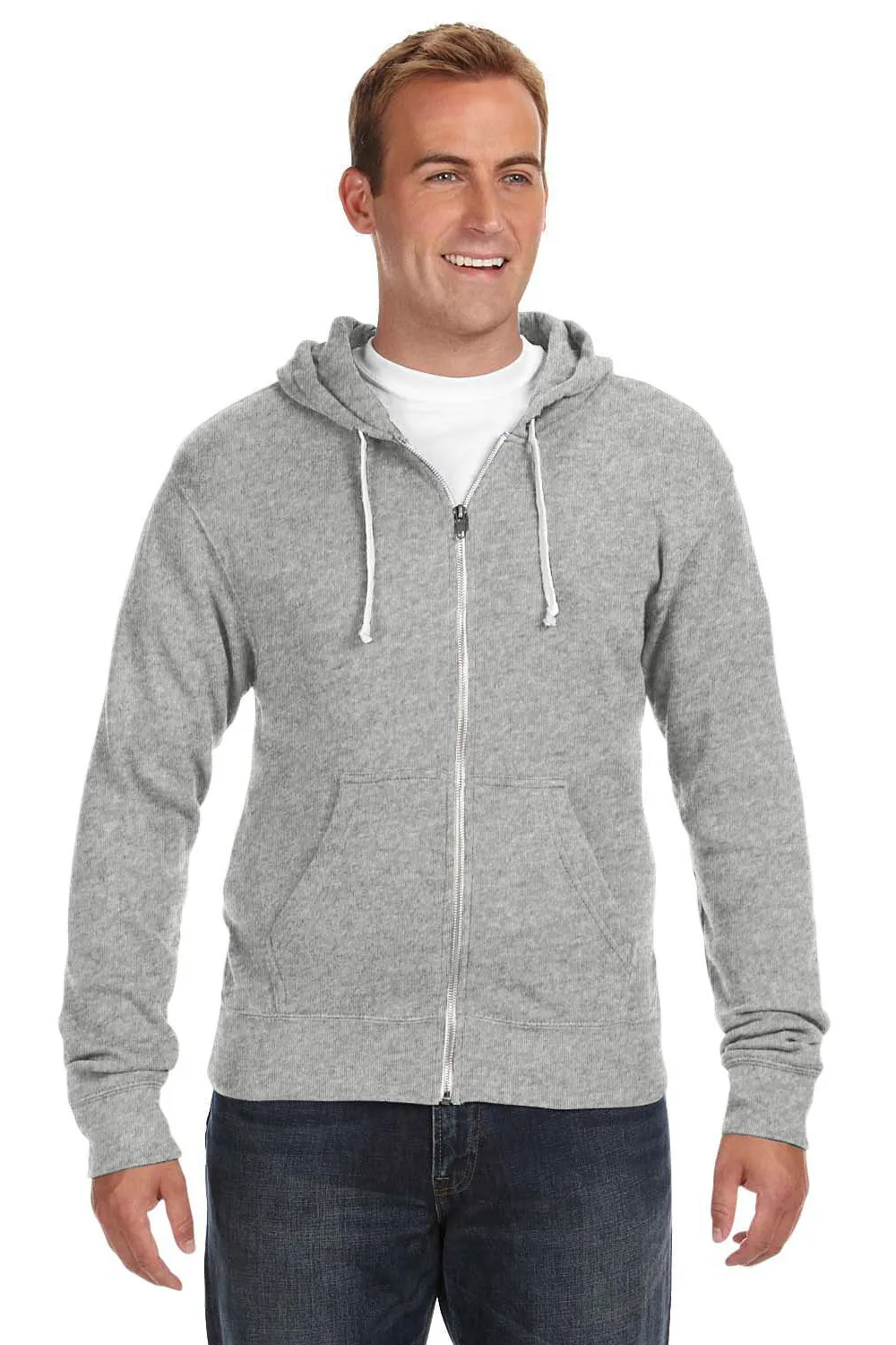 J America Herren Fleece Full-Zip Kapuzenpullover mit Taschen - Grau