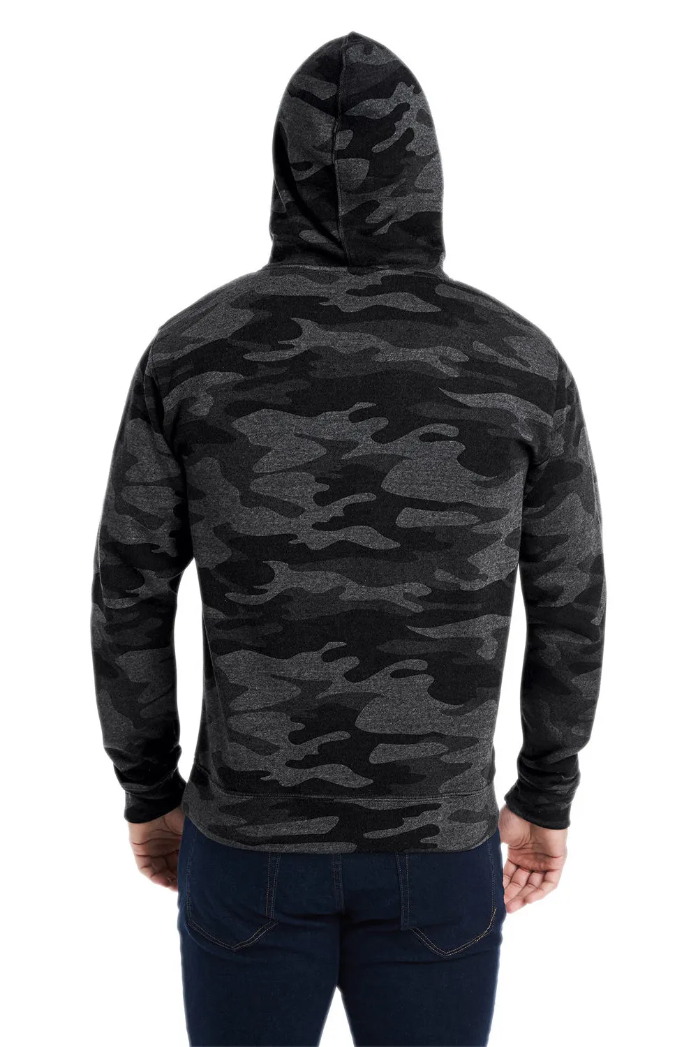 J America Herren Fleece Kapuzenpullover mit Kangaroo-Tasche - Schwarz Camo