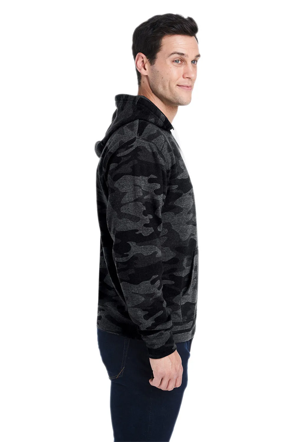 J America Herren Fleece Kapuzenpullover mit Kangaroo-Tasche - Schwarz Camo