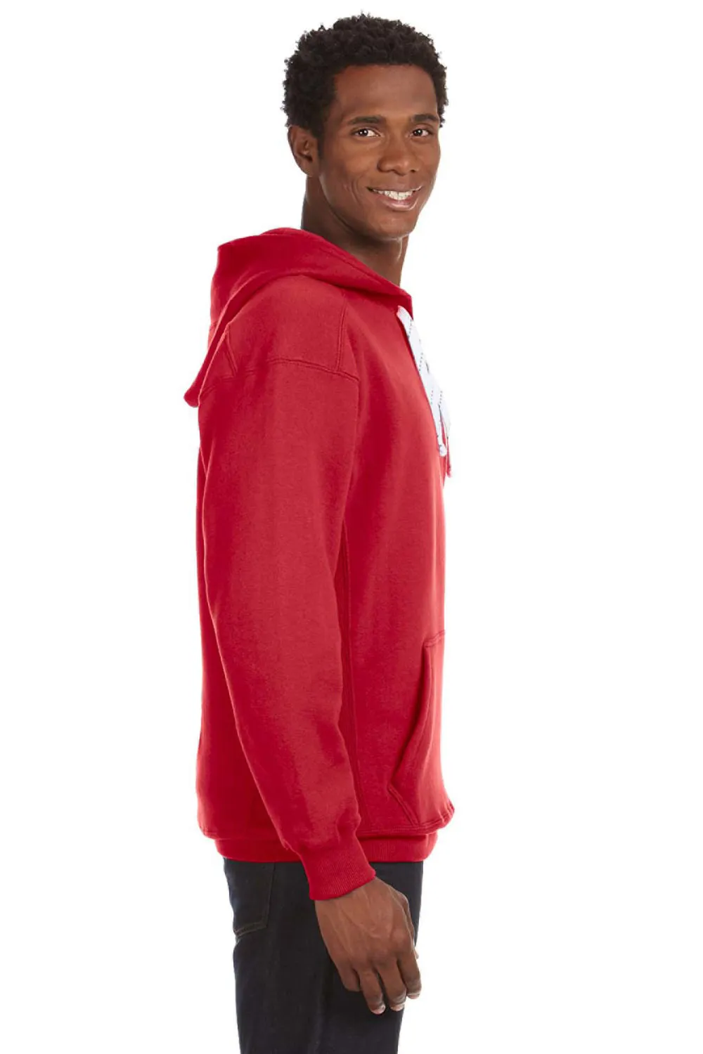 J America Herren Sport Kapuzenpullover mit Schnürung und Kangaroo-Tasche - Rot