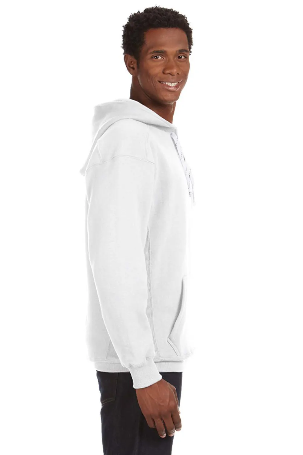 J America Herren Sport Kapuzenpullover mit Schnürung und Kangaroo-Tasche - Weiß