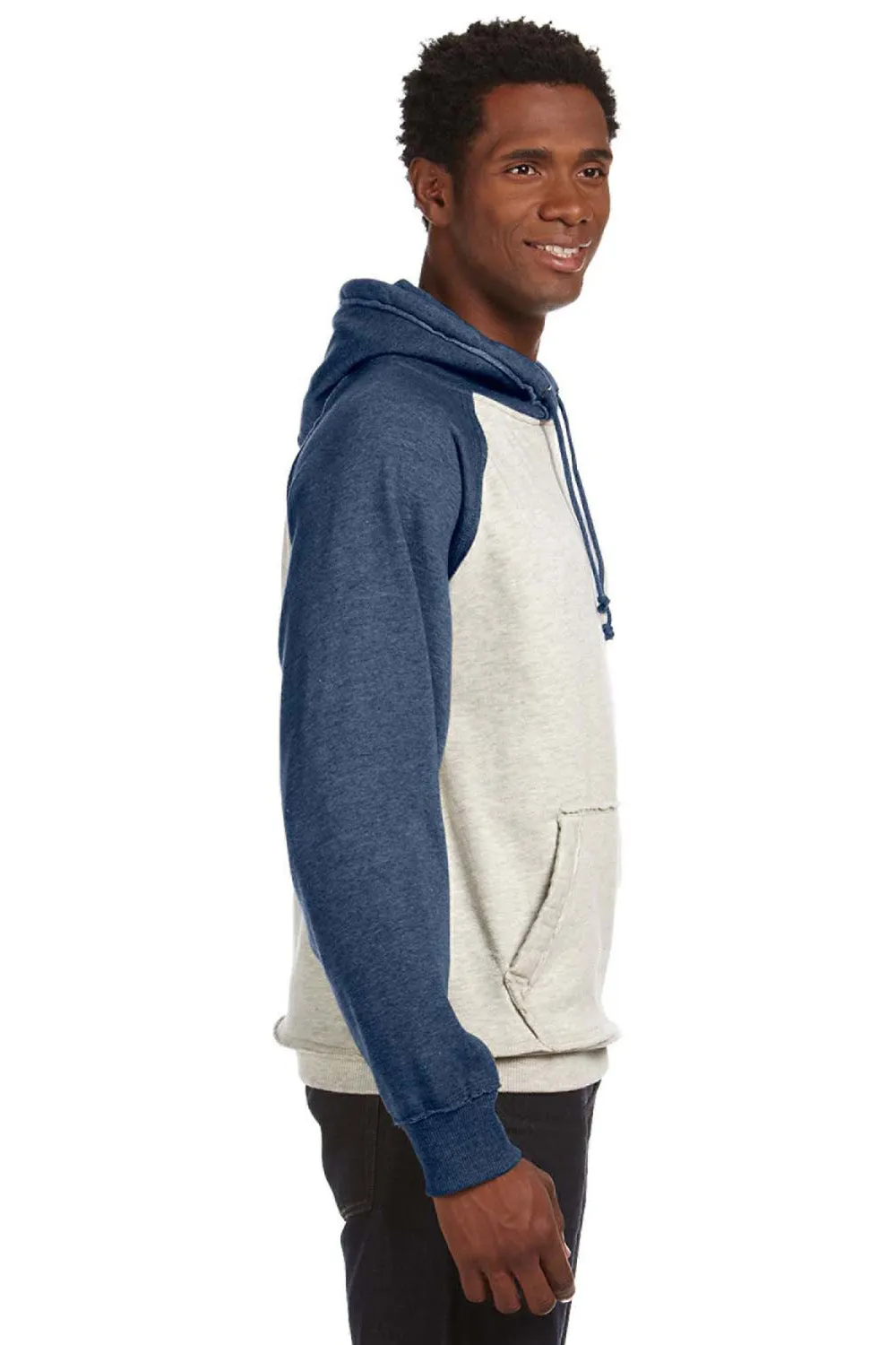 J America Herren Vintage Melange Kapuzenpullover mit Kangaroo-Tasche - Haferbrei/Vintage Marineblau
