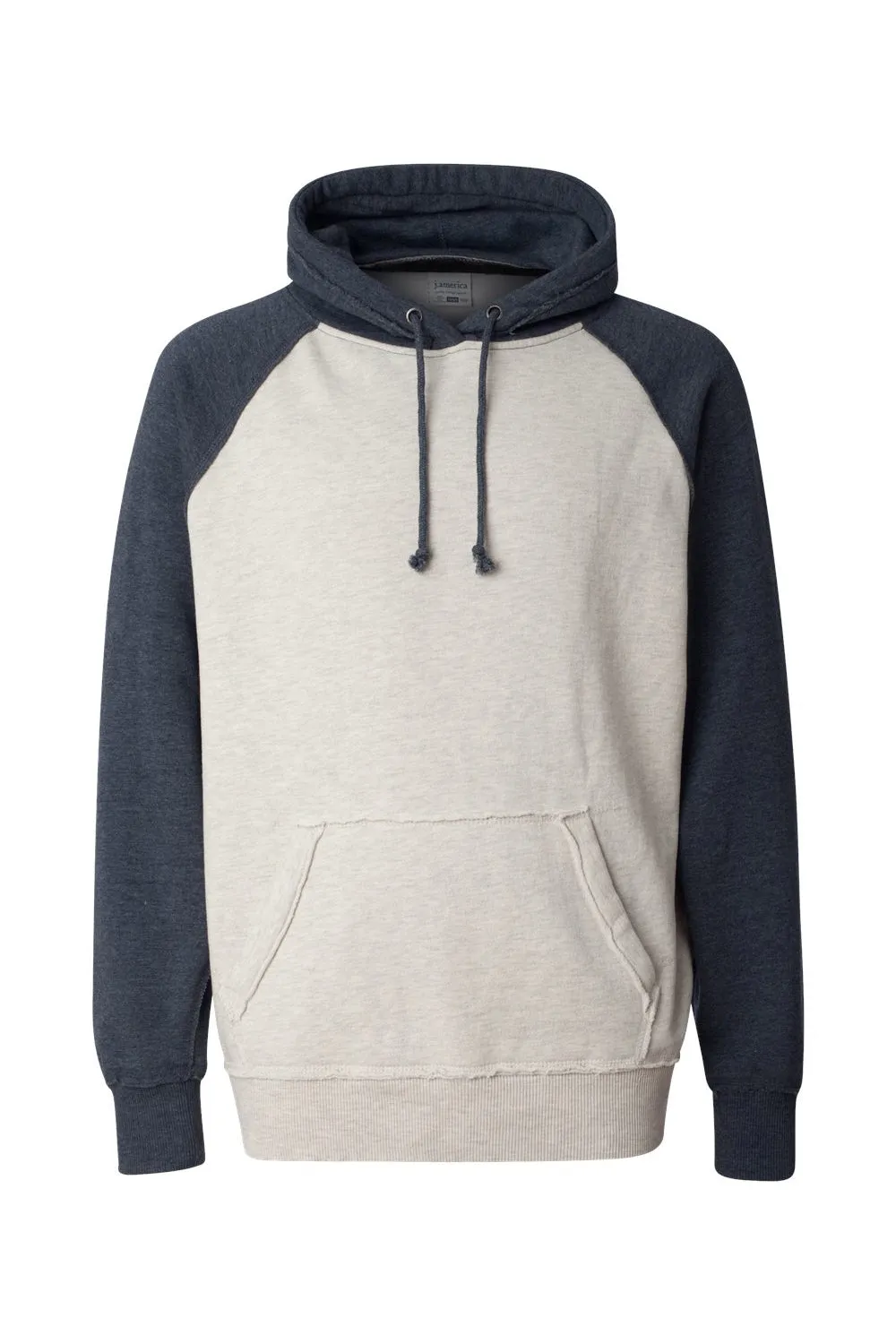J America Herren Vintage Melange Kapuzenpullover mit Kangaroo-Tasche - Haferbrei/Vintage Marineblau