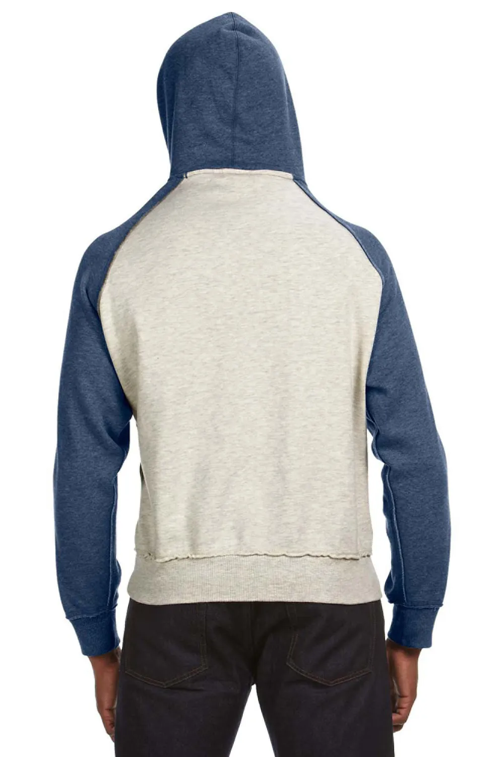 J America Herren Vintage Melange Kapuzenpullover mit Kangaroo-Tasche - Haferbrei/Vintage Marineblau