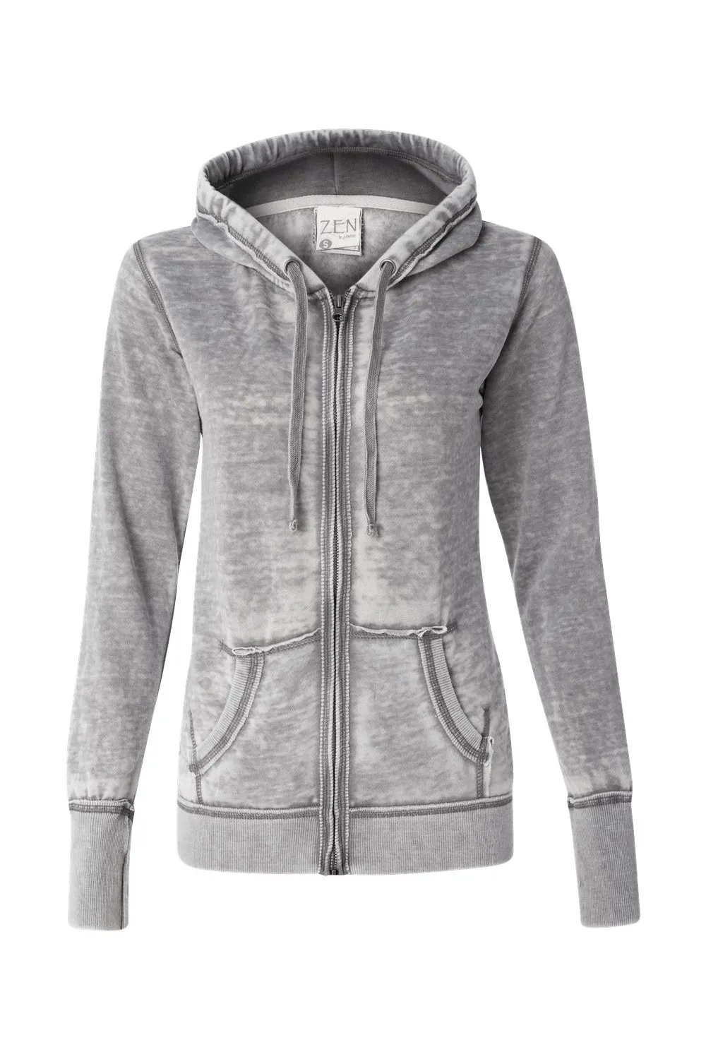 J America Damen Zen Burnout Fleece Full-Zip Kapuzenpullover mit Taschen - Zementgrau