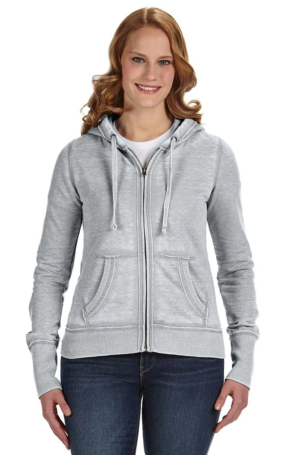 J America Damen Zen Burnout Fleece Full-Zip Kapuzenpullover mit Taschen - Zementgrau