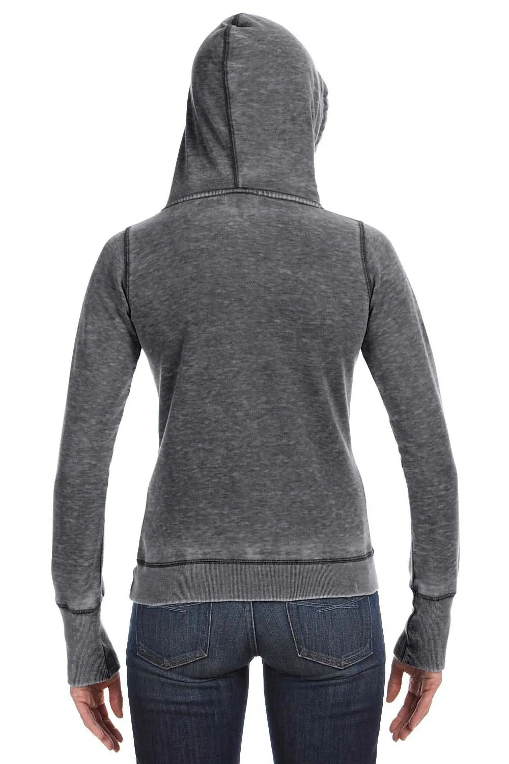J America Damen Zen Burnout Fleece Kapuzenpullover mit Kangaroo-Tasche - Dunkles Rauchgrau