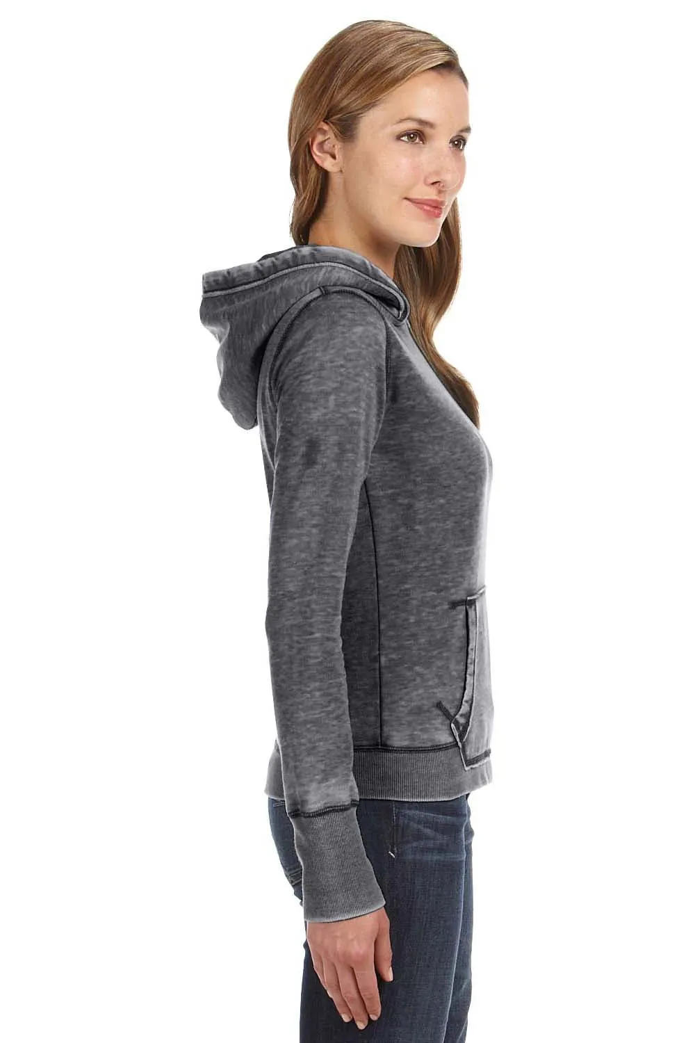 J America Damen Zen Burnout Fleece Kapuzenpullover mit Kangaroo-Tasche - Dunkles Rauchgrau