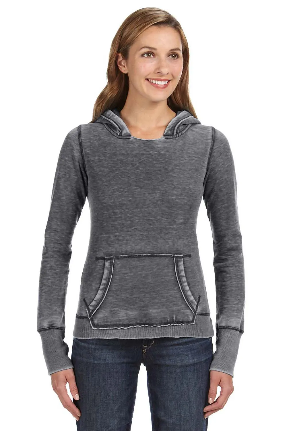 J America Damen Zen Burnout Fleece Kapuzenpullover mit Kangaroo-Tasche - Dunkles Rauchgrau