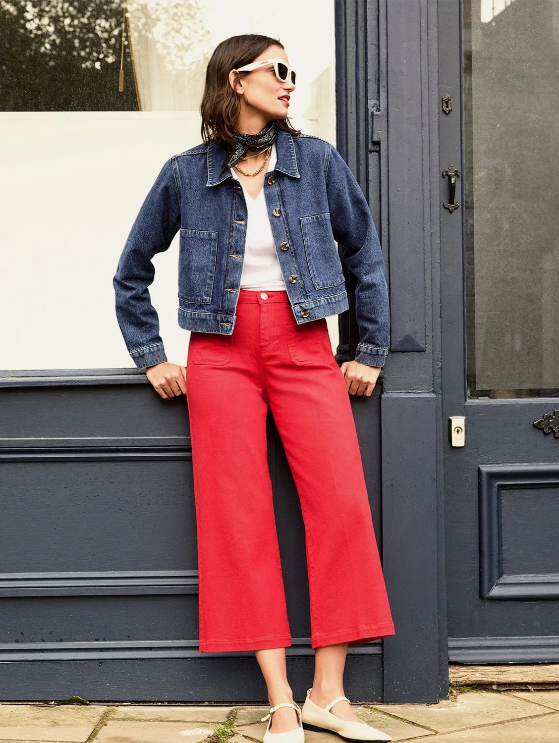 Jena Bio-Baumwolle Stretch Weite Crop Jeans | Karmesinrot