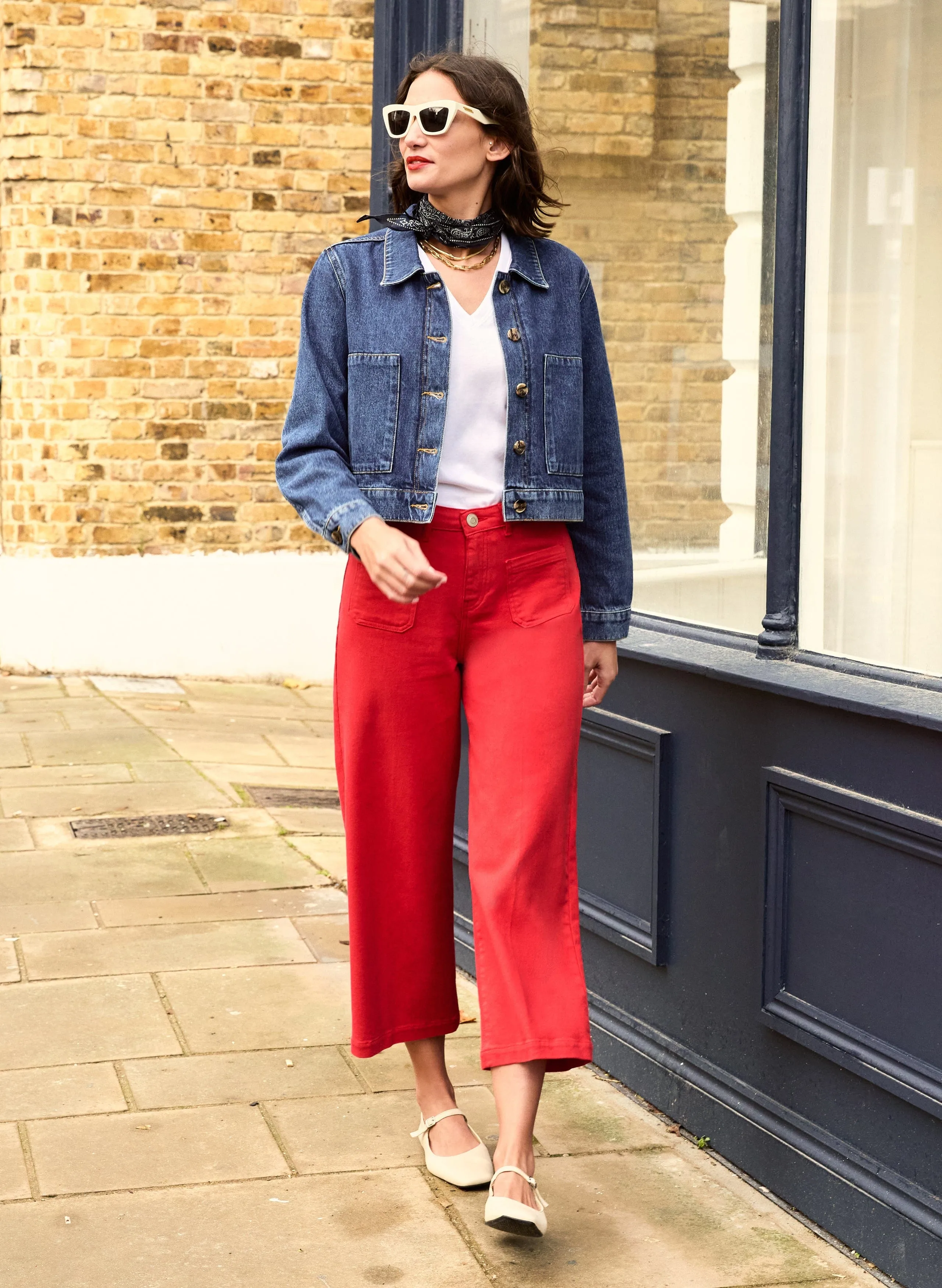 Jena Bio-Baumwolle Stretch Weite Crop Jeans | Karmesinrot