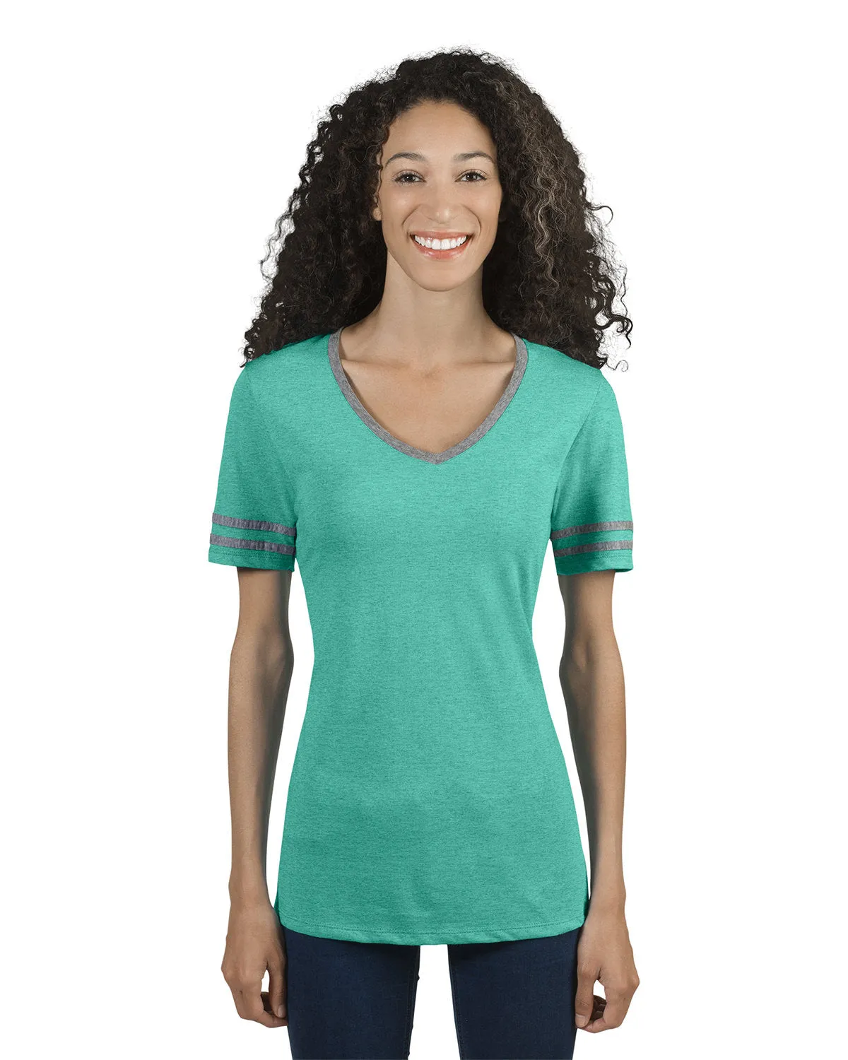 Jerzees 602WVR Damen TRI-BLEND Varsity V-Ausschnitt T-Shirt