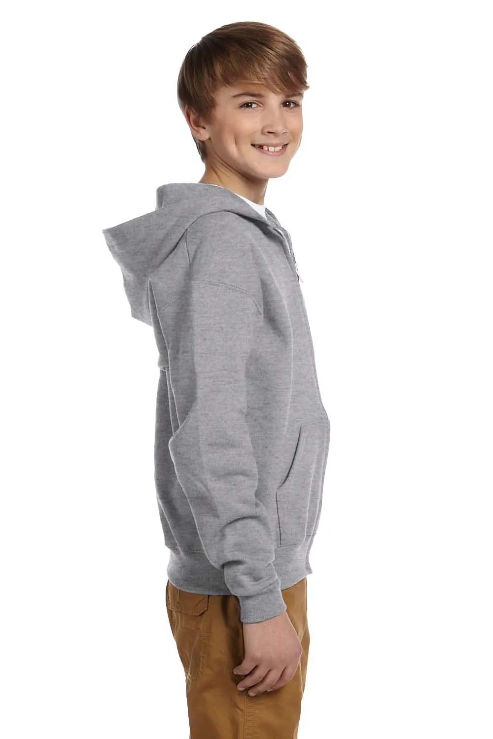Jerzees Youth NuBlend pillingresistente Fleece-Full-Zip-Hoodie mit Kapuze und Taschen - Oxford Grau