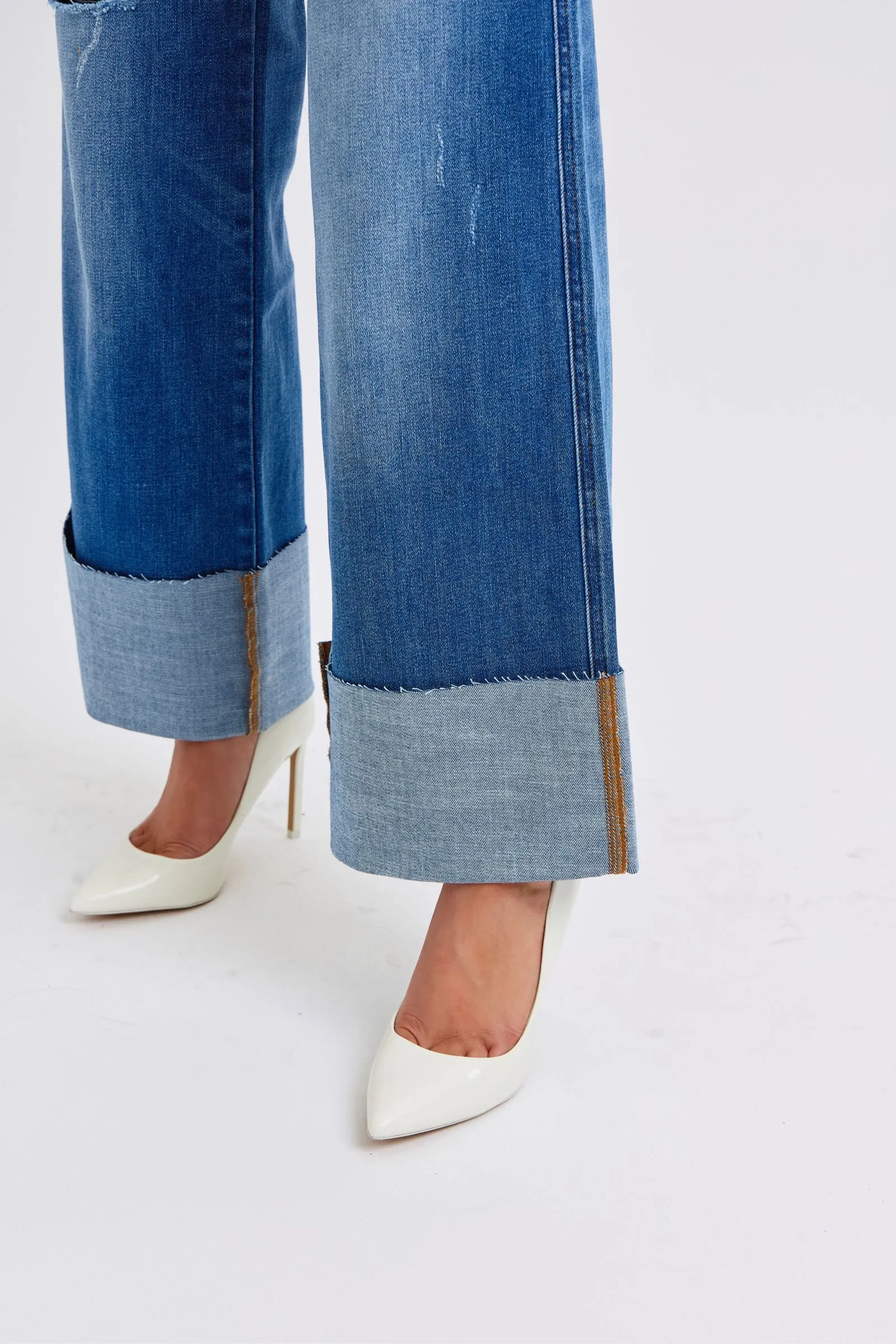 Judy Blue High Waist Jeans mit Used-Look und Weitem Bein in Normalgröße