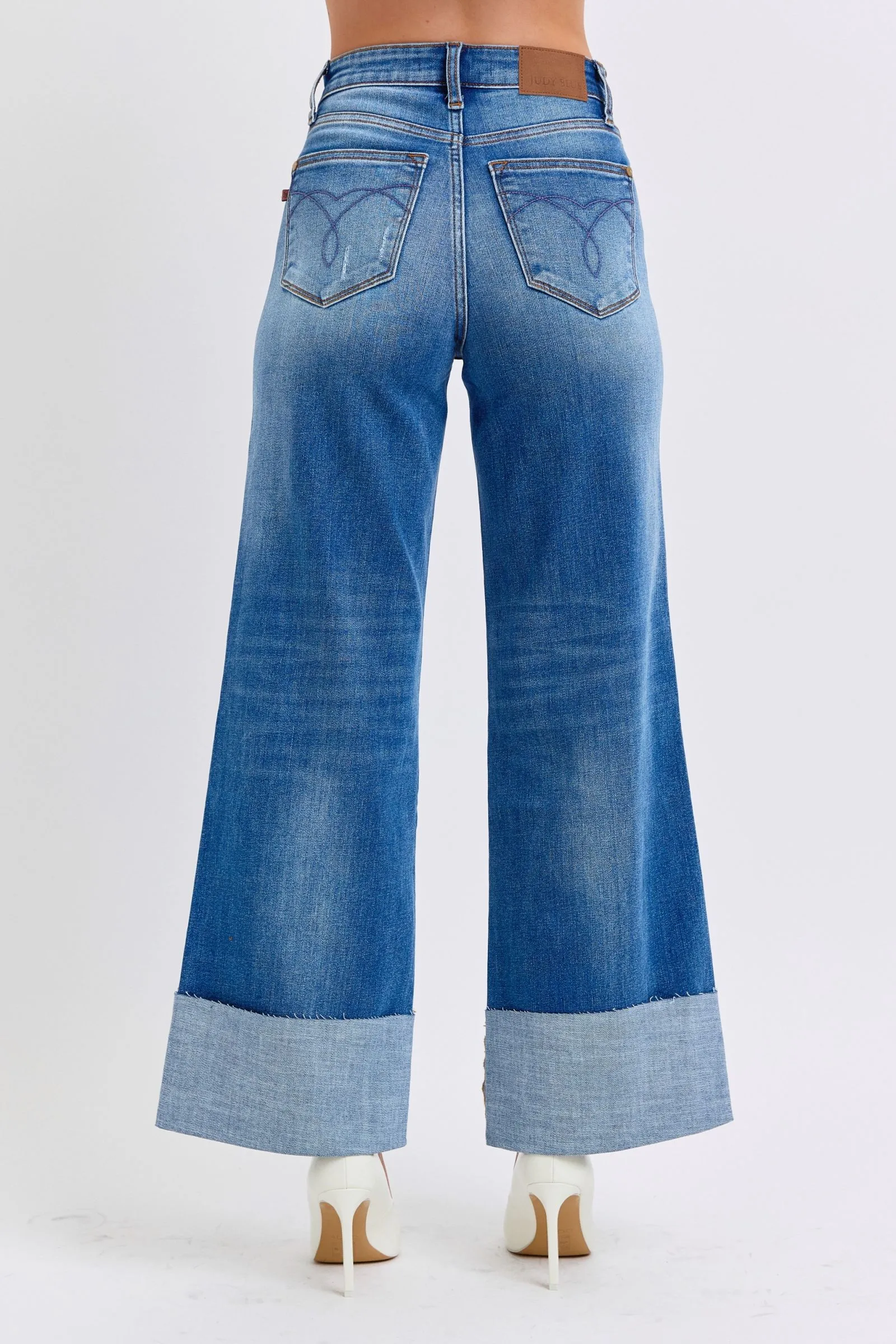 Judy Blue High Waist Jeans mit Used-Look und Weitem Bein in Normalgröße
