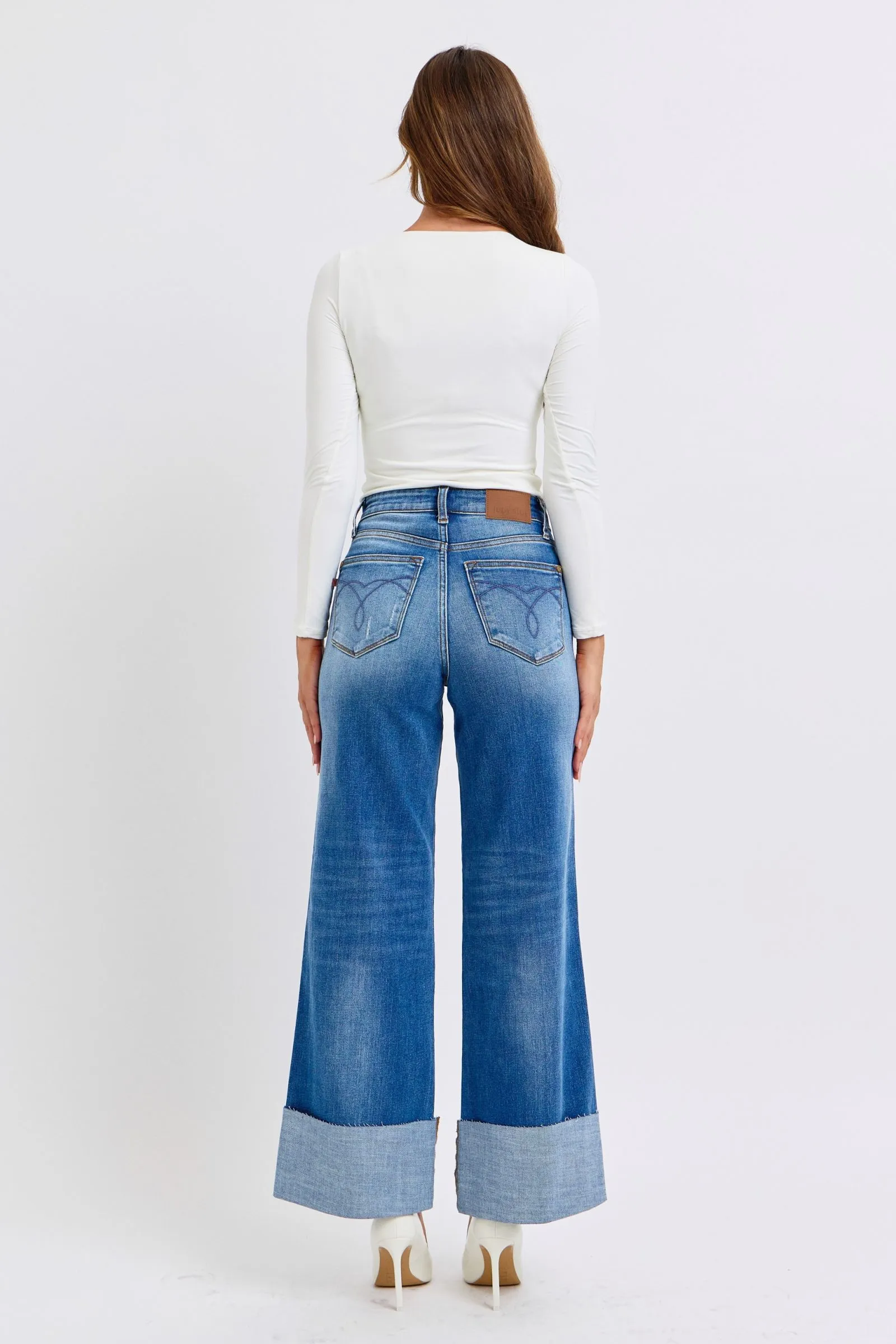 Judy Blue High Waist Jeans mit Used-Look und Weitem Bein in Normalgröße