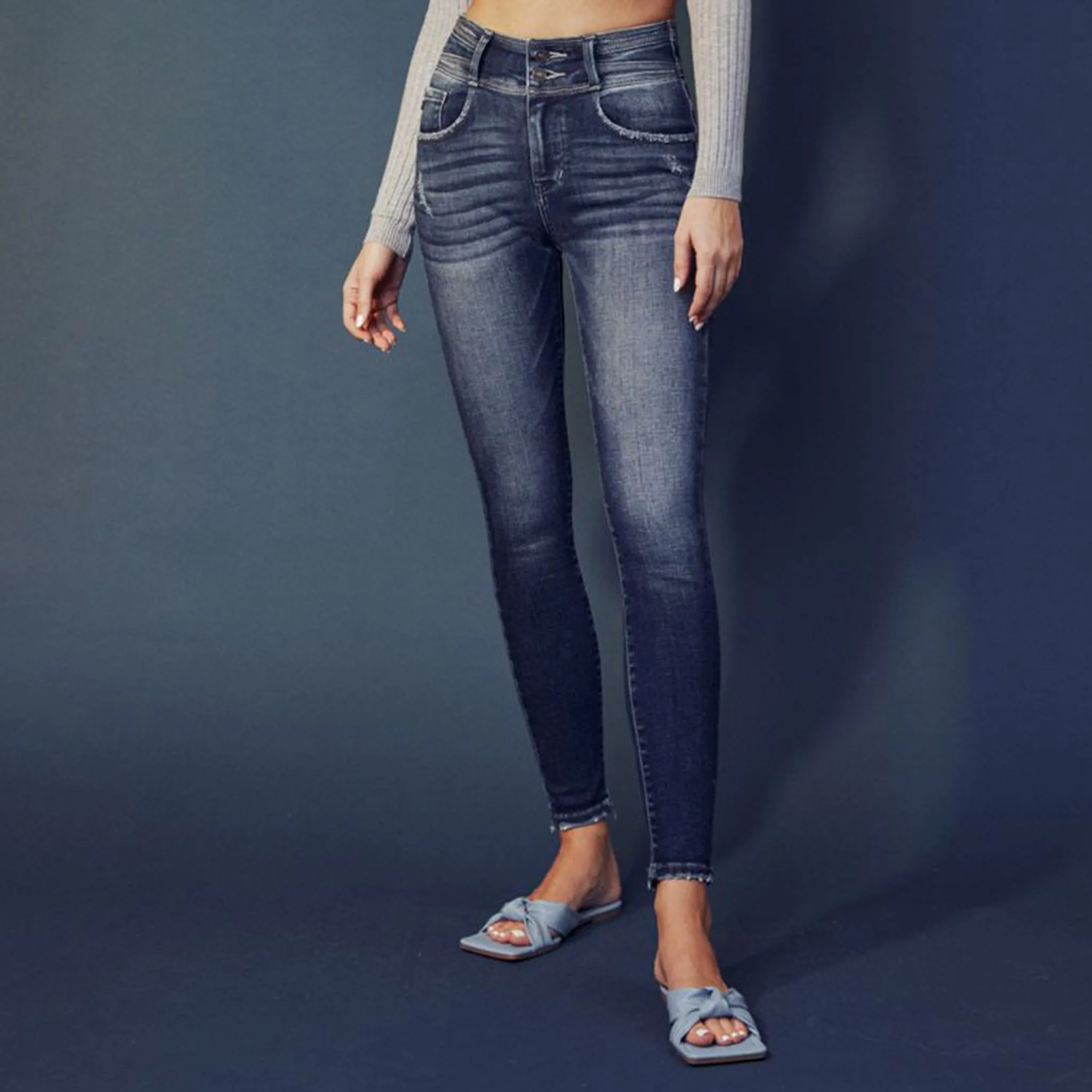 KanCan Skinny Jeans mit Doppelknopf und hoher Taille