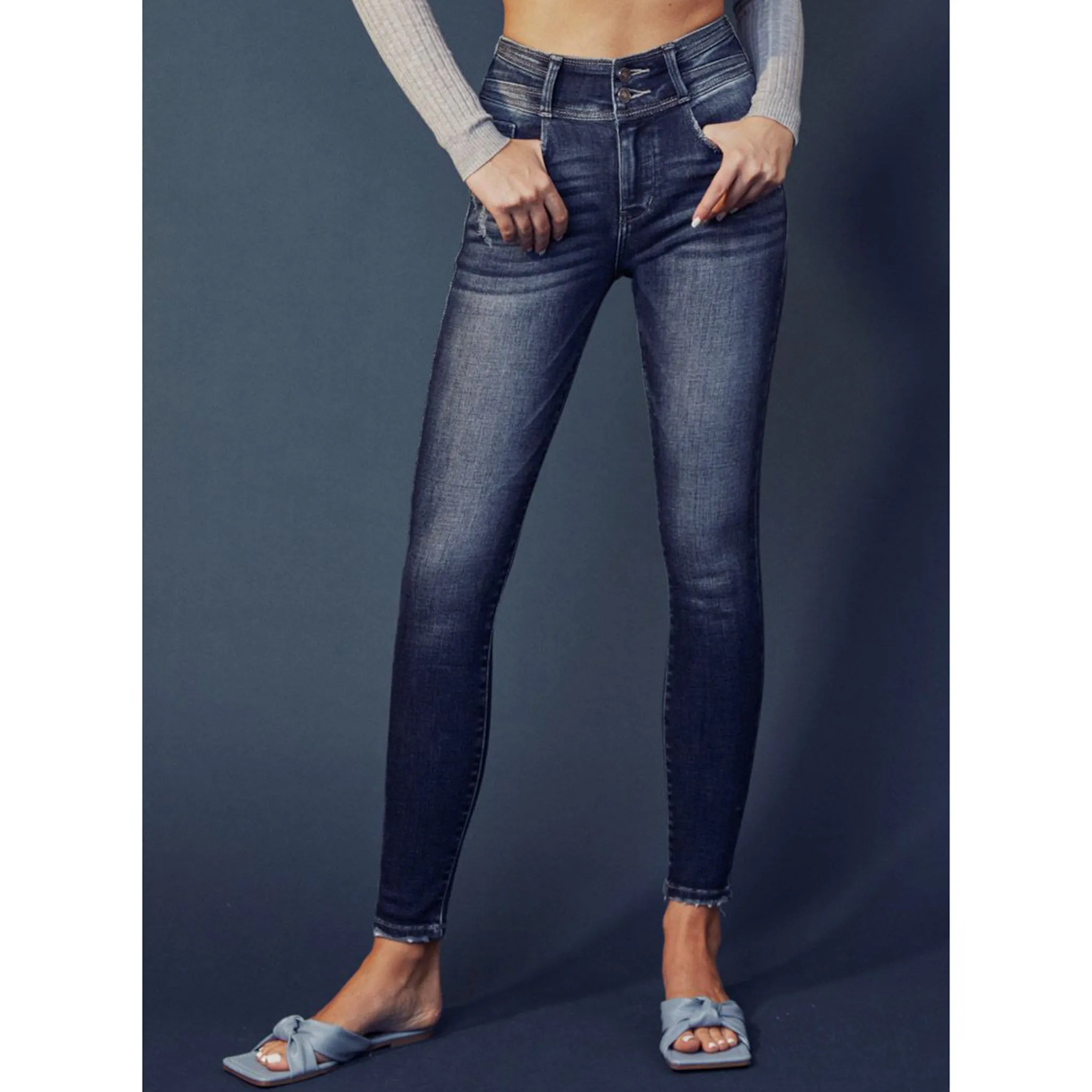 KanCan Skinny Jeans mit Doppelknopf und hoher Taille