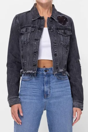 Katrina Zerstörte Passform Denimjacke In Schwarz Säure