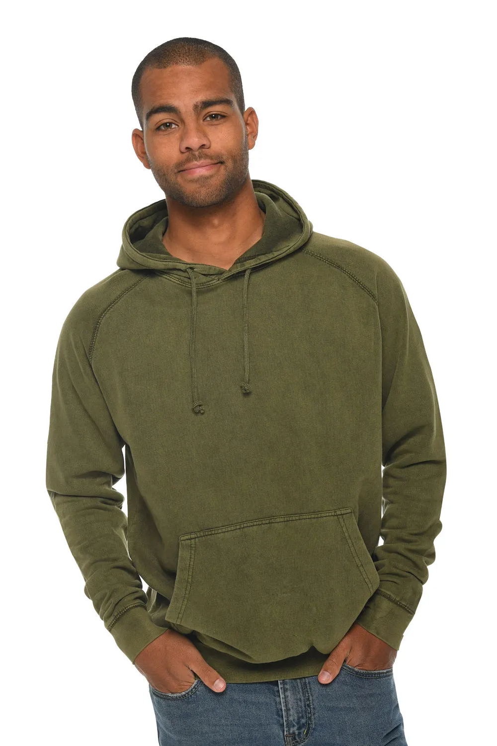 Lane Seven Herren Vintage Raglan Kapuzenpullover mit Kangaroo-Tasche - Vintage Olivgrün