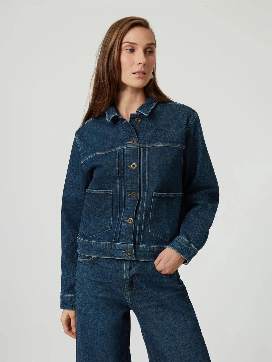 Laurel Denim Jacke - Dunkelblaue Denim Mavi Kleidung