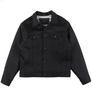 Gefütterte Denim-Jacke - Einfarbiges Schwarz mit Webkante