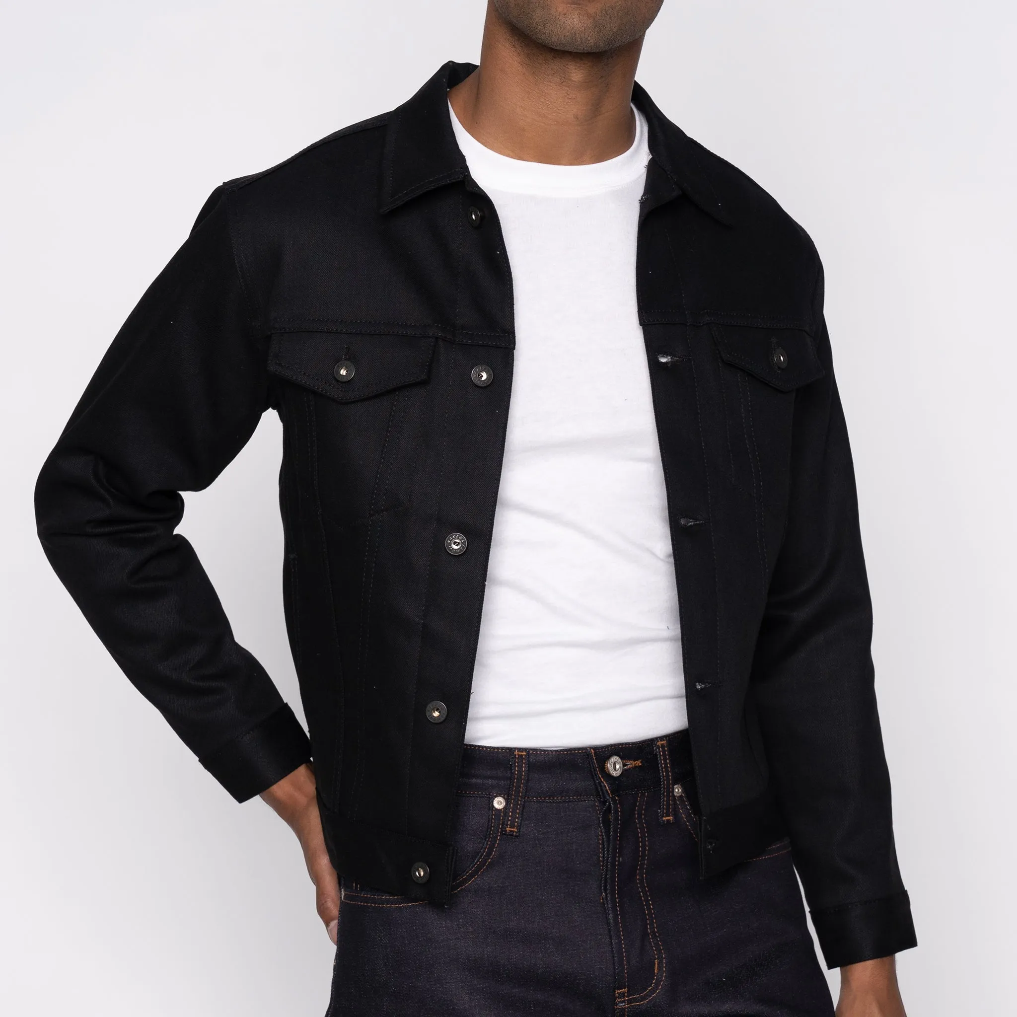 Gefütterte Denim-Jacke - Einfarbiges Schwarz mit Webkante