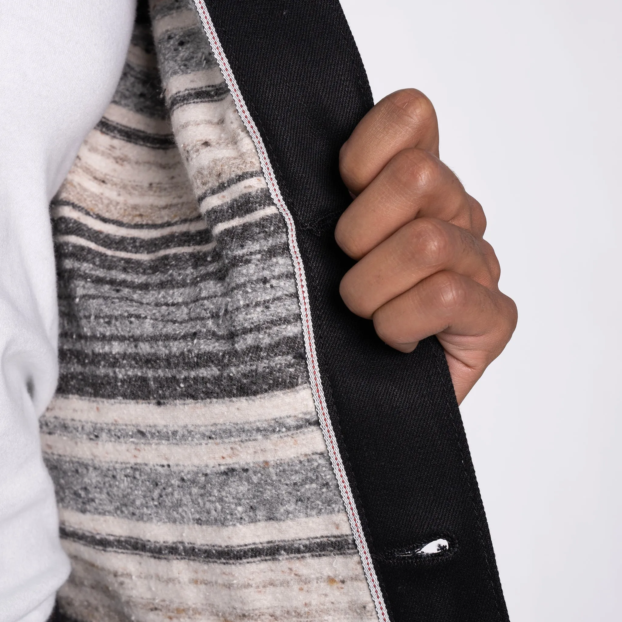Gefütterte Denim-Jacke - Einfarbiges Schwarz mit Webkante
