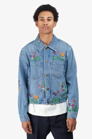 Louis Vuitton Blaue Blumenbestickte Denimjacke Größe 46 Herren