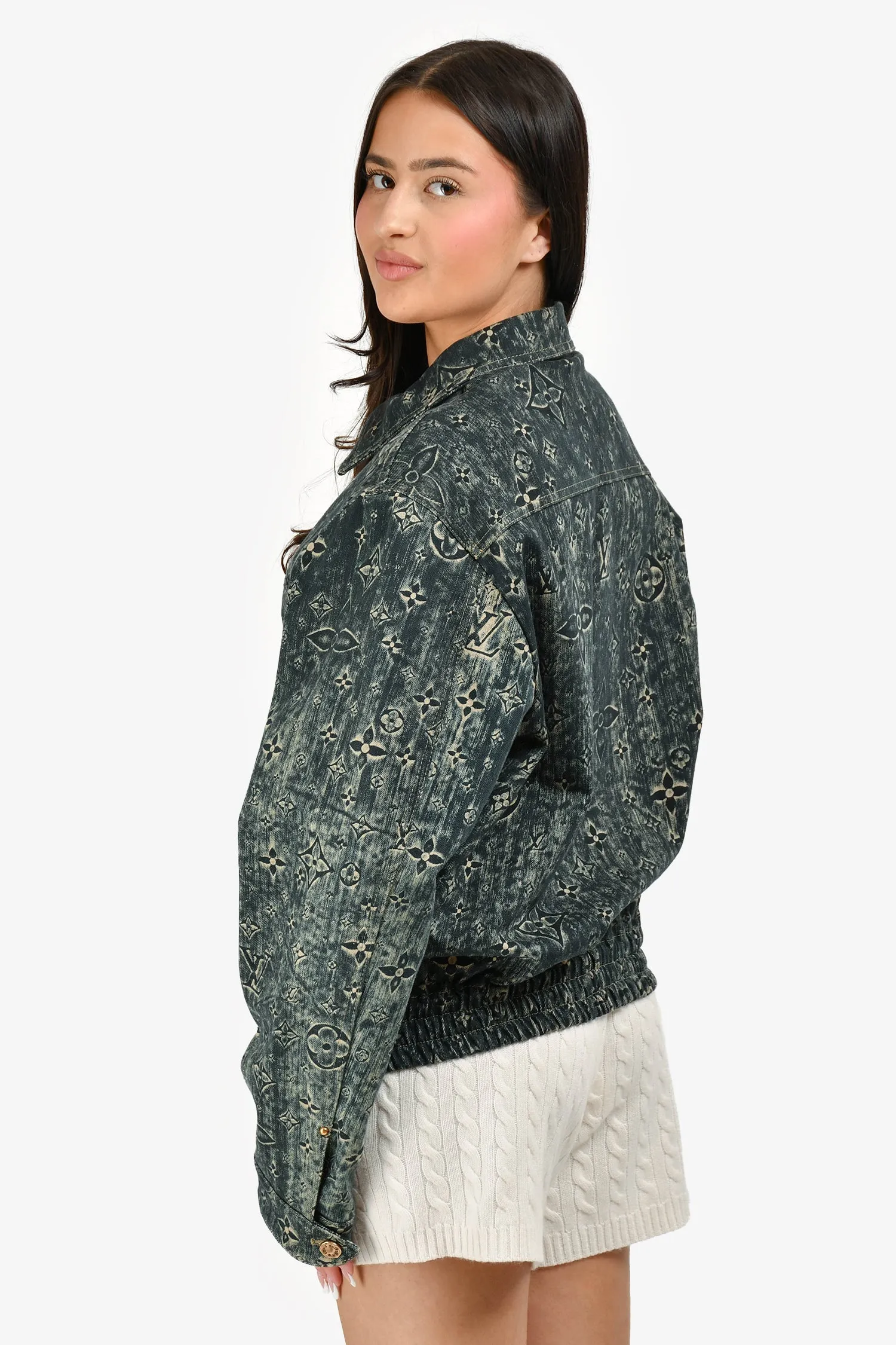 Louis Vuitton Blue Star Denim Monogram Reißverschluss-Jacke Größe 50 Herren