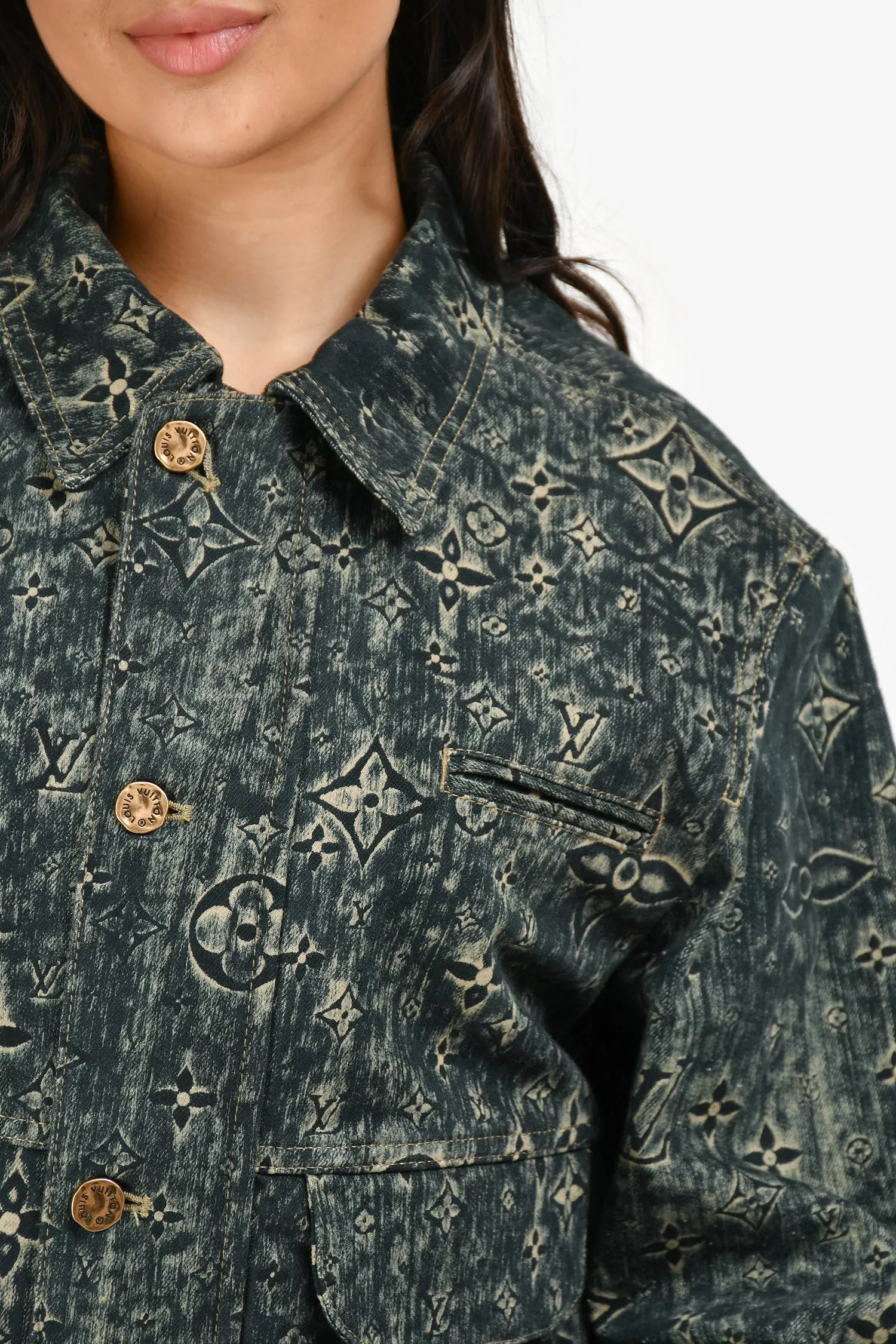 Louis Vuitton Blue Star Denim Monogram Reißverschluss-Jacke Größe 50 Herren