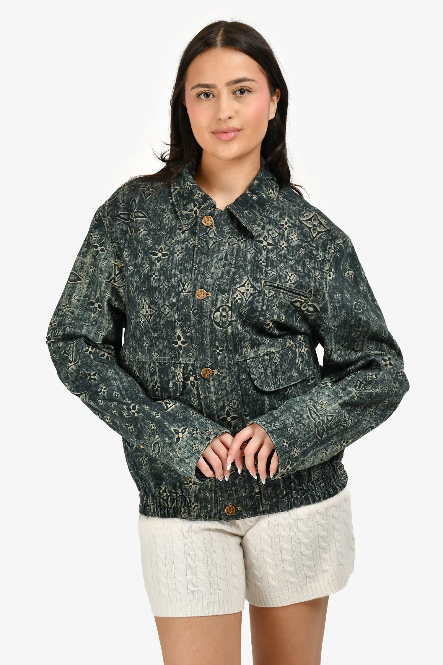 Louis Vuitton Blue Star Denim Monogram Reißverschluss-Jacke Größe 50 Herren
